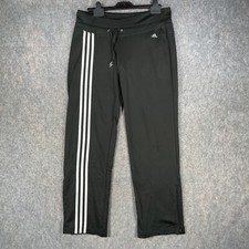 Adidas Leggings Womens 16 S Black White ClimaCool Spell Out Logo Stripes Joggers