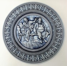 Gerzit Germany Salt Glaze Wall Plate Blue & White Pub Scene Vintage Stoneware