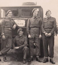 WW2 British Army Postcard Sized Photo Regimental Police Soldiers & Vehicle 1940s