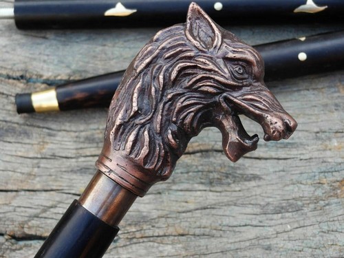 Handmade walking stick wolf - walking,