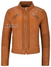 Ladies Leather Jacket Tan