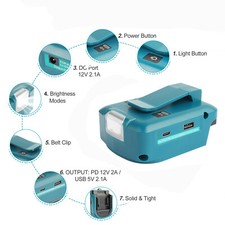 USB Type-C Power Source Fast Charging LED Adapter for Makita 14.4V 18V Battery
