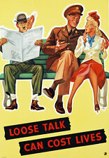 2W46 Vintage WWII Loose Talk Can Cost Lives Wartime War Poster WW2 Re-Print A4