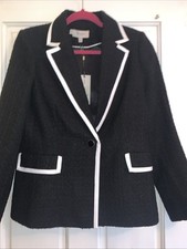 Hobbs Black Smart Jacket White Trim BNWT Sz 12 Lined RRP £219