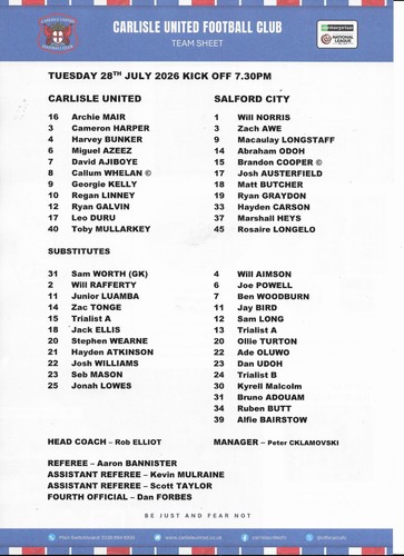 Carlisle united salford - v,