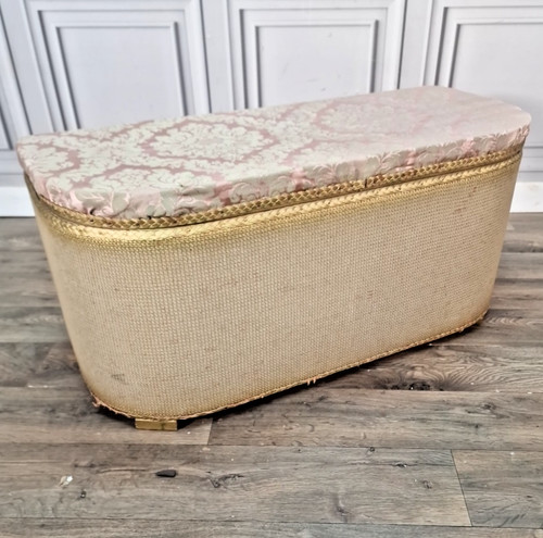 Vintage lidded ottoman storage - lidded,