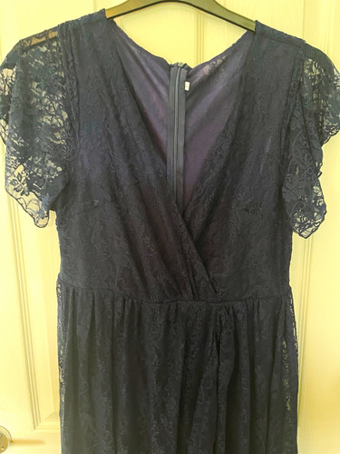 Navy lace floral neck - lace, v-neck