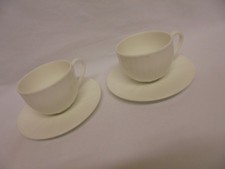 VINTAGE PAIR OF WEDGWOOD VERA WANG WHITE FINE BONE CHINA CUPS AND SAUCERS
