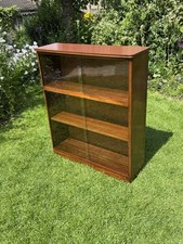 Vintage Mid Century Teak Glass Case Fronted Barristers Low Bookcase Shelves