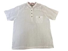 Mantaray Size Large Men’s Granddad Collar 100% Linen Shirt Pullover Top White