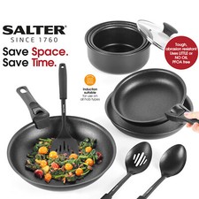 Salter 14 Pc Cookware Clip Set Fry Pan Detachable Handles Saucepan Stackable