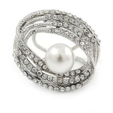 Large white glass pearl - white,