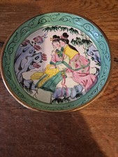 Antique 5” Japanese old Bronze Cloisonne Enamel painting GEISHA GIRLS in GARDEN