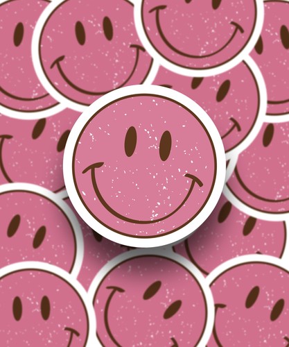 Smiley face vinyl sticker - smiley, pink