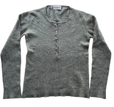 BRORA Grey Pullover 100% Cashmere Size 10 Crew Neck Henley