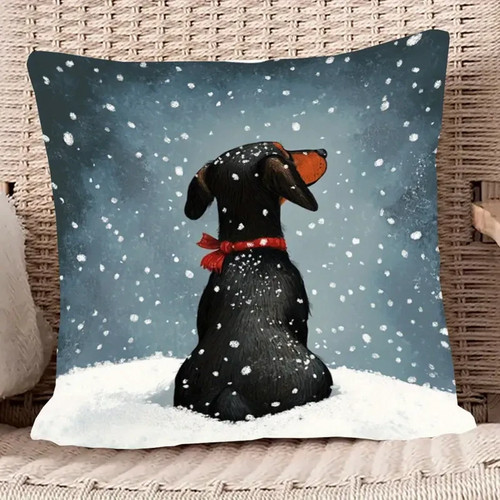 Dachshund dog snow with red - dachshund,
