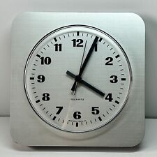 Vintage West Germany Wall Clock Square Quartz Retro Plastic Silver/Black WORKING
