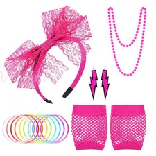 80S Accessories Gloves Hen Warmers Dress Rave Leg Neon Fancy Party Fishnet Beads