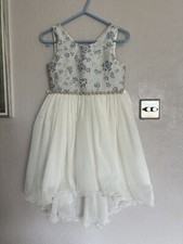 couture princess girls Blue Ivory Net Shimmer party Flowergirl dress 8yrs Pearls