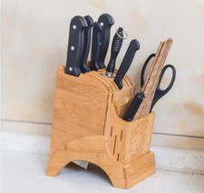 UK Bamboo Wood Knife Block Kitchen Knives Organizer Holder W/ Chopsticks Storage