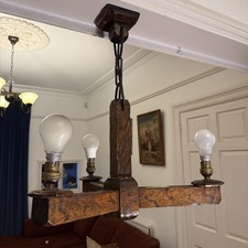Antique Oak Wooden Chandelier