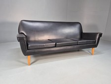 Vintage Swedish Black Vinyl 3 Seat Sofa 1960s Retro MCM EB7770 M3SS