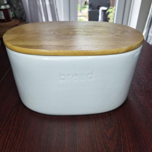 White ceramic bread bin - white,
