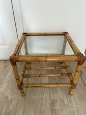 Vintage Mid Century Cane Bamboo Coffee Table Glass Top 17” x 17” x 15” 