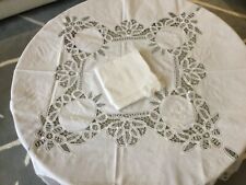 Vintage Battenberg Lace White Cotton Round Tablecloth & 8 Napkins NEW AND UNUSED