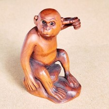 GX648 - 20 Years Old 2" Hand Carved Boxwood Netsuke  - Monkey