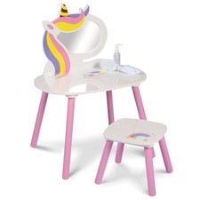 Princess Vanity Table Girls Makeup Mirror Dressing Table w/ Stool Playset Toy
