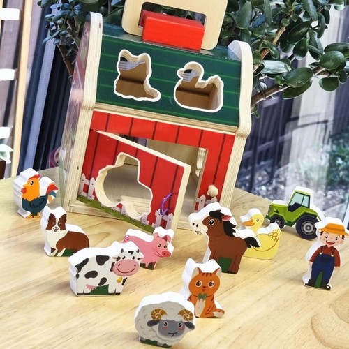 Wooden farmhouse shape sorter - wooden,