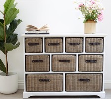 Large White Basket Storage Unit,Wicker Drawers,Hallway, Kitchen,Bathroom storage