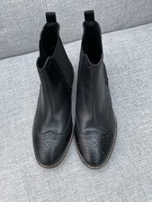 Dune Wide Fit Ankle Chelsea Boots Brogue Style New Size 5 Black Leather