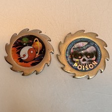 Vintage 1990s Metal POG Slammers / Kinis Set Of 2 - Poison Skull Snake & Space