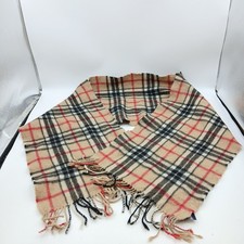 Lochmere Cashmere Rectangular Scarf Tan Red And Black Tartan Pattern With Fringe