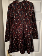 Topshop Floral Velvet High Neck Skater Dress Size 10