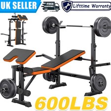 600lbs Weight Bench Adjustable Bench Press Squat Rack Olympic Workout Fitness