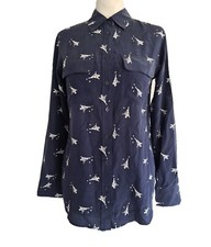Equipment Femme Womens Navy Eiffel Tower Print 100% Silk Blouse Shirt. Size XS.