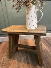 Handmade rustic wooden stool small table farmhouse cottage style