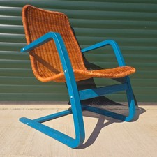 Vintage MCM Style Oland Wicker & Birch Bentwood Cantilever Armchair by Ikea