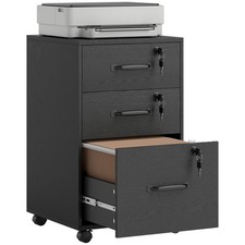 HOMCOM 3 Drawer File Cabinet Rolling Filing Cabinet for A4 and Letter Black