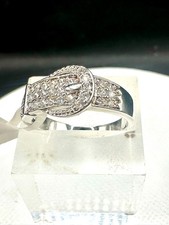 Sterling Silver Buckle Band Ring 10 mm CZ No Plating Hallmarked