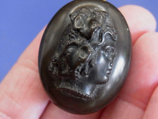 Antique Victorian Bog Oak Jet Mourning Remembrance Pendant Locket Female Cameo