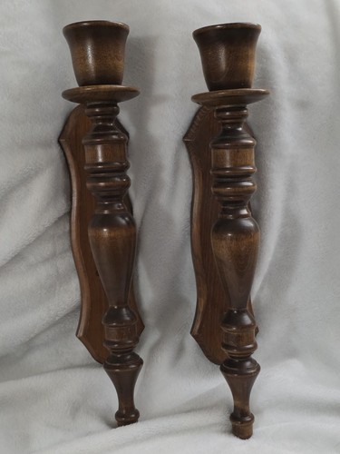 Vtg wooden wall candle sconces - vtg,