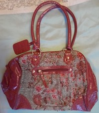 BNWOT  Burgundy Patterned Shoulder Bag With Faux Patent Leather & Fabric Matalan