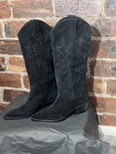 ZARA BLACK SUEDE EMBROIDERED WESTERN BOOTS NEW SIZE 39 (UK 6)