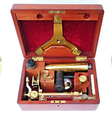 Brass microscope case - microscope, case.