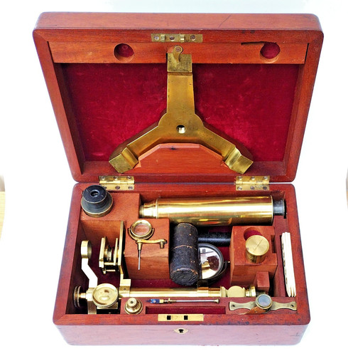 Brass microscope case - brass, case.