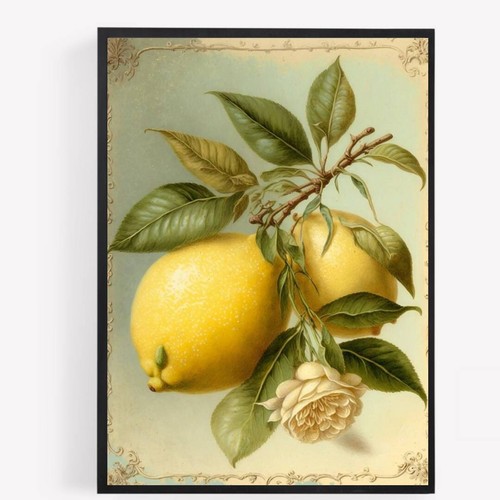 Lemon vintage romantic print - lemon,